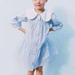 Zara girls blue Peter Pan collar striped poplin dress